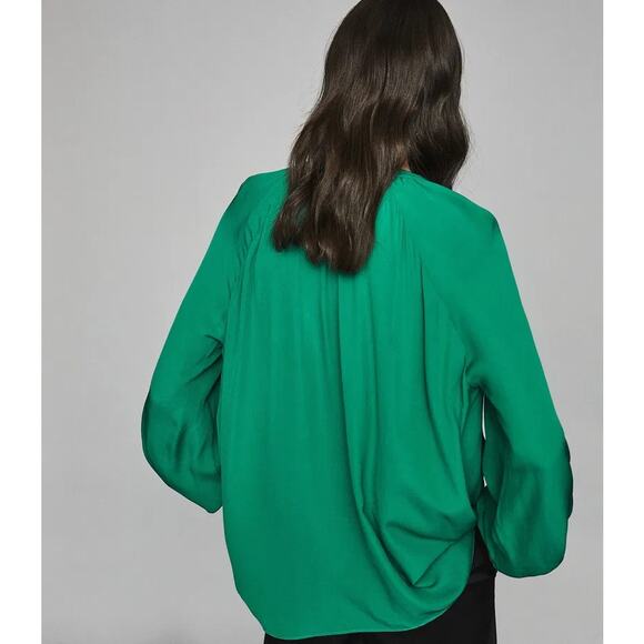 Reiss NWT Gwen Green Long Gathered Blouson Sleeve Cocktail Business Blouse - Picture 2 of 16